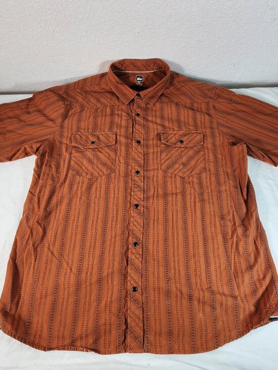REI Other - REI Mens XL Cotton Short Sleeve Black Pearl Snap Western Orange Pockets FastShip